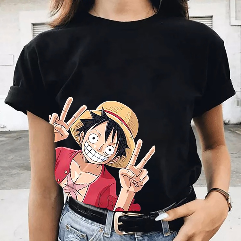 One Piece Affe D. Ruffy T-Shirt-Ärmel Anime Zeichentrick Anime Harajuku Grafik Kawaii Für Paar Herren Damen Erwachsene Maskerade Zurück zur Schule Heißprägen Lightinthebox