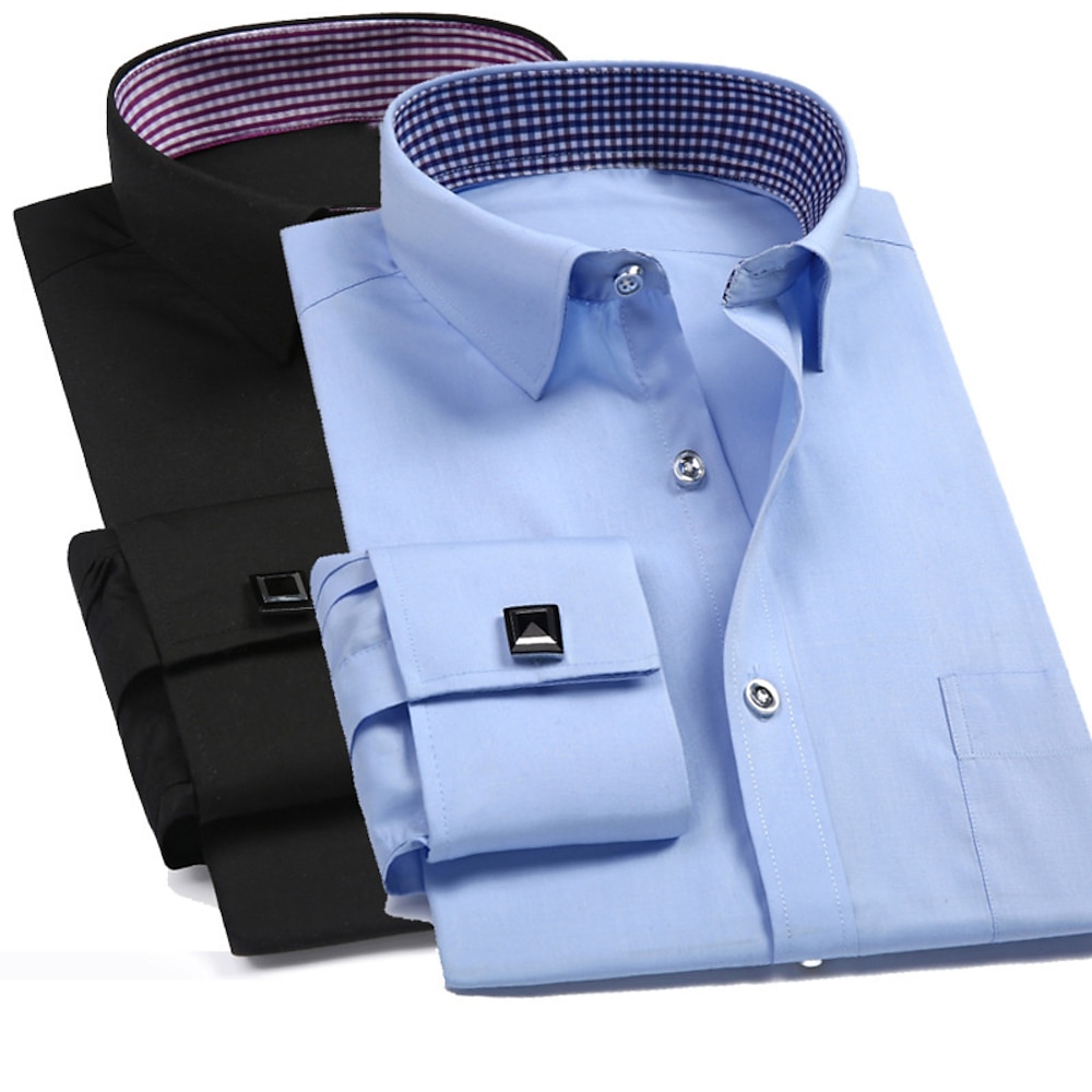 Herren Oberhemd Hemden mit französischen Manschetten Kragenhemd Knopfhemd Kurve Hochzeit Arbeit Schwarz Weiß Rosa Blau Langarm Umlegekragen Ganzjährig Bekleidung Button-Down Lightinthebox