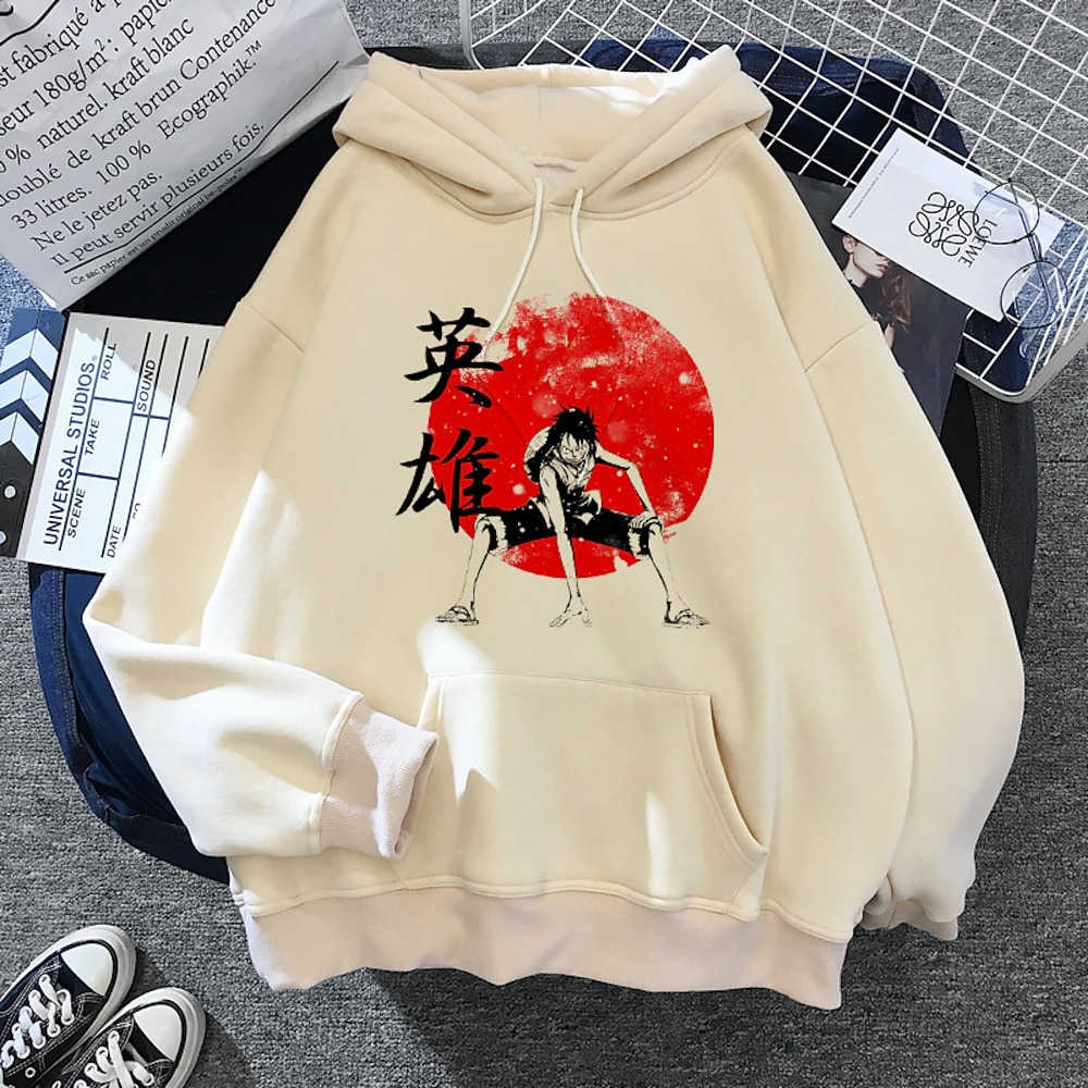 One Piece Bach Affe D. Ruffy Kapuzenshirt Zeichentrick Manga Anime Harajuku Grafik Kawaii Für Paar Herren Damen Erwachsene Zurück zur Schule Heißprägen Lightinthebox