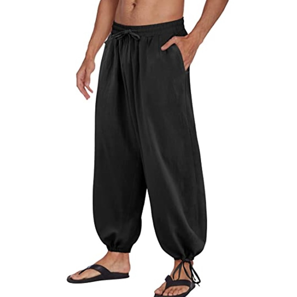 Herren Hose Hosen Sommerhosen Pumphose Strandhose Baggy Haremshose Tasche Kordelzug Ausgebeult Glatt Komfort Atmungsaktiv Yoga Täglich Klassisch Casual / sportlich Lockere Passform Schwarz Weiß Lightinthebox