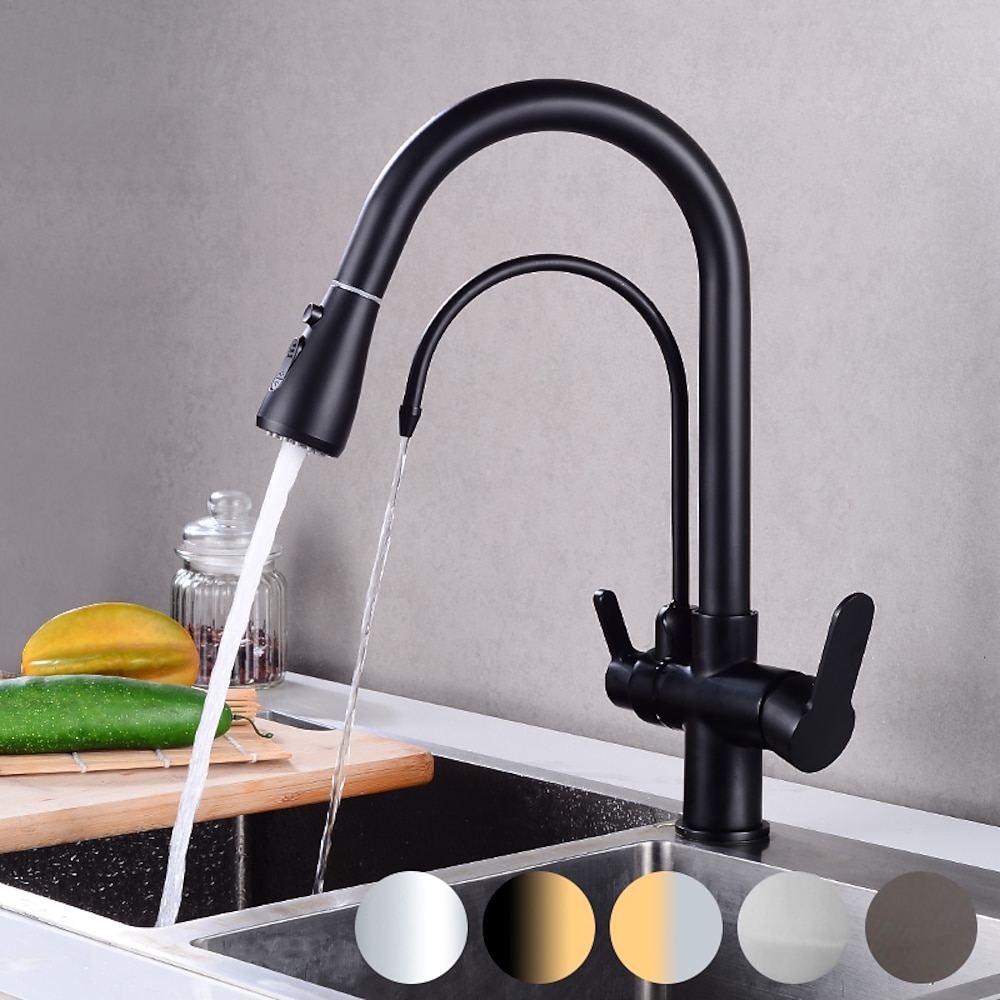 Armatur für die Küche - Zwei Griffe Ein Loch Galvanisierung / Lackierte Oberflächen Herausziehen / Herunterziehen / Hoch / High-Arc / Gereinigtes Wasser Mittellage Moderne zeitgenössische Kitchen Taps Lightinthebox