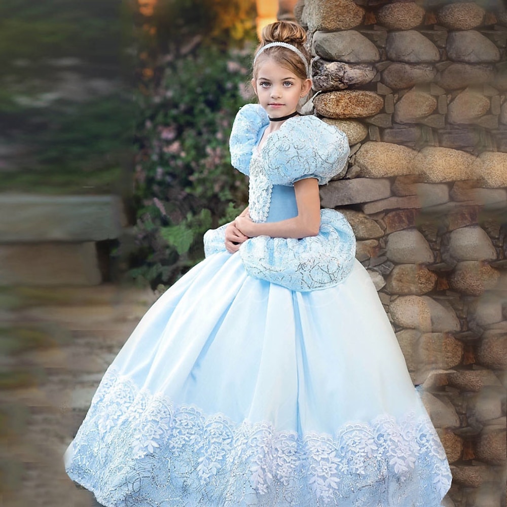 kinderkleidung Mädchen Kleid Pailletten Kurzarm Party Geburtstag Kuschelig Prinzessin Baumwolle Maxi A Linie Kleid Sommer Frühling 3-10 Jahre Blau Lightinthebox