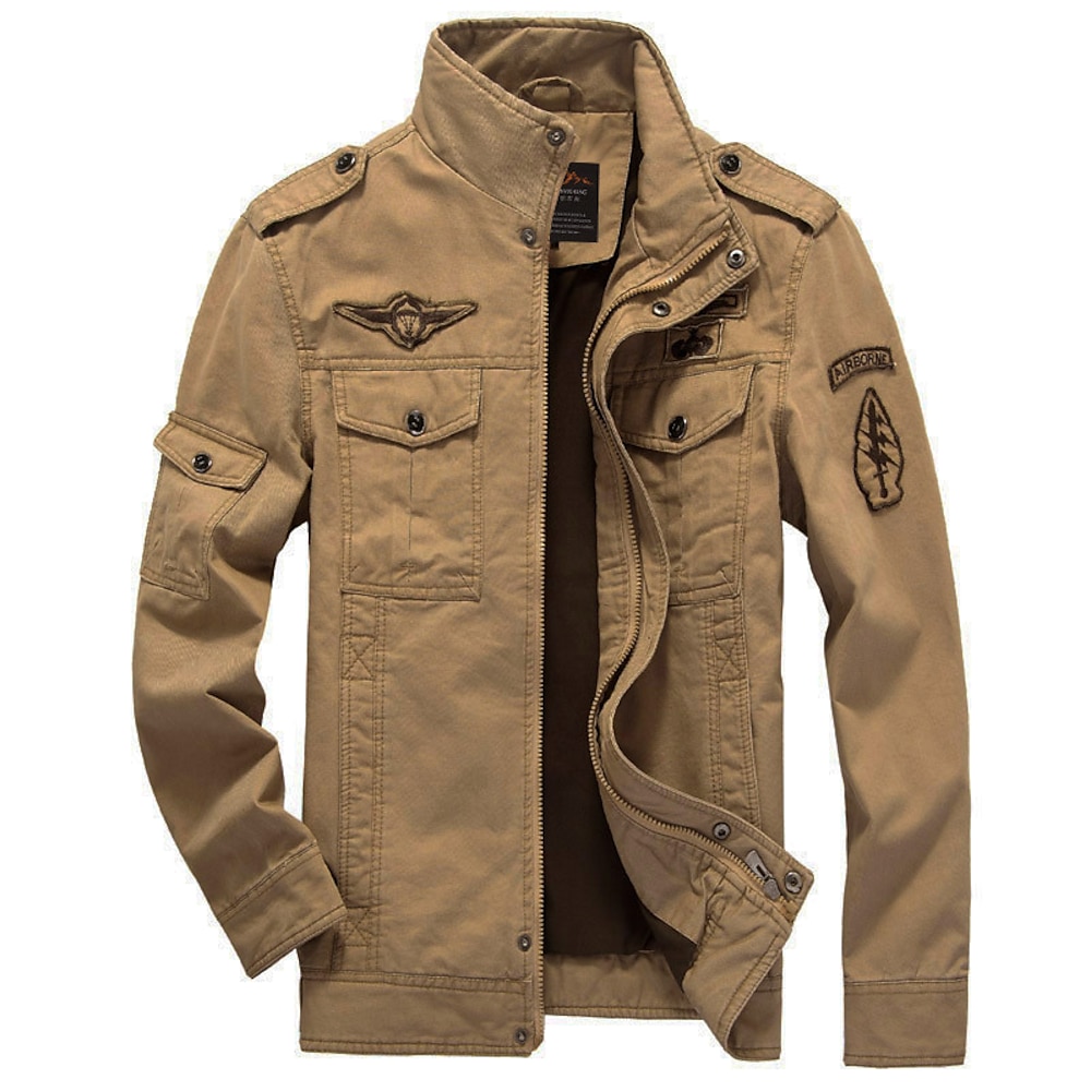 Herren Bomberjacke College Jacke Taktische Jacke Casual tragbar Multi Pocket Frühling Herbst Winter Militär Militär Stil Ständer Standard Baumwolle Regular Fit Schwarz Armeegrün Khaki Jacken Lightinthebox