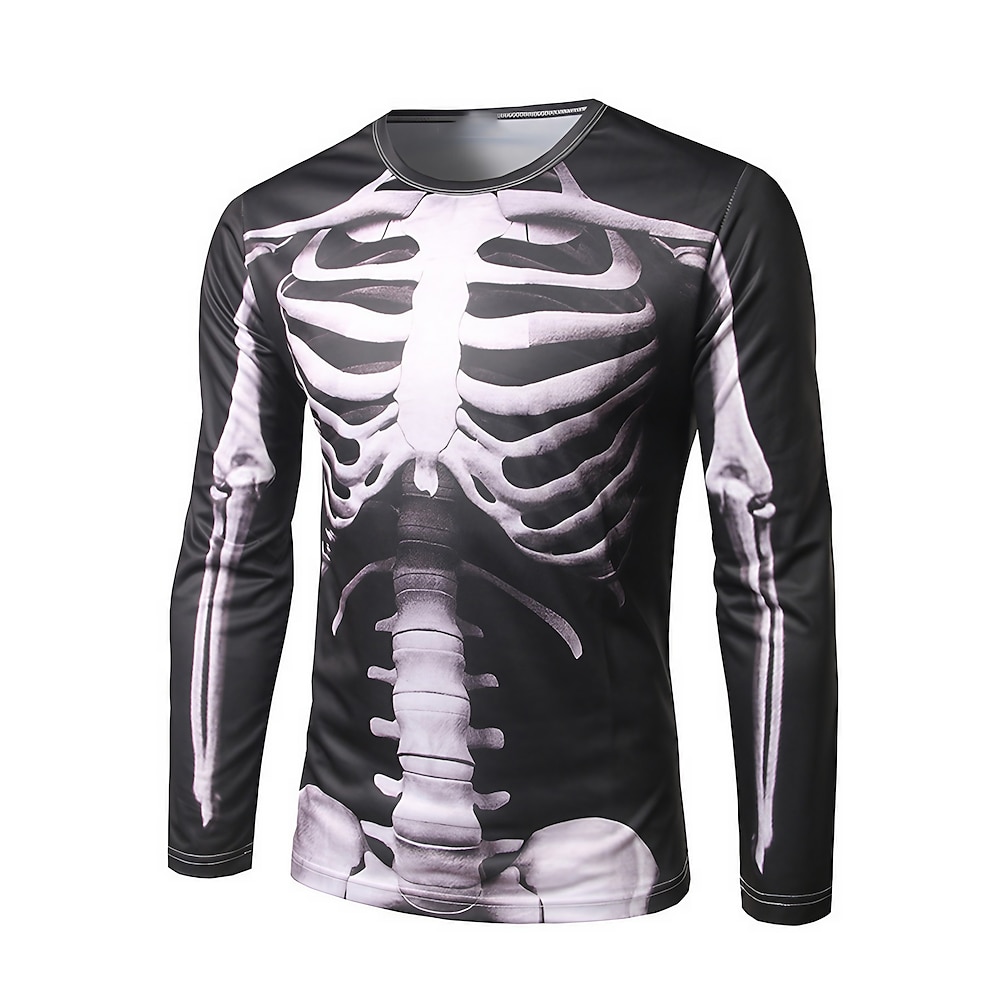 Herren Graphic Skelett T Shirt Halloween-Shirt Langarm T-Shirt 3D-Druck Rundhalsausschnitt Hemd Modisch Brautkleider schlicht Strasse Täglich Festtage B C Schwarz Frühling Herbst Bekleidung S M L Lightinthebox