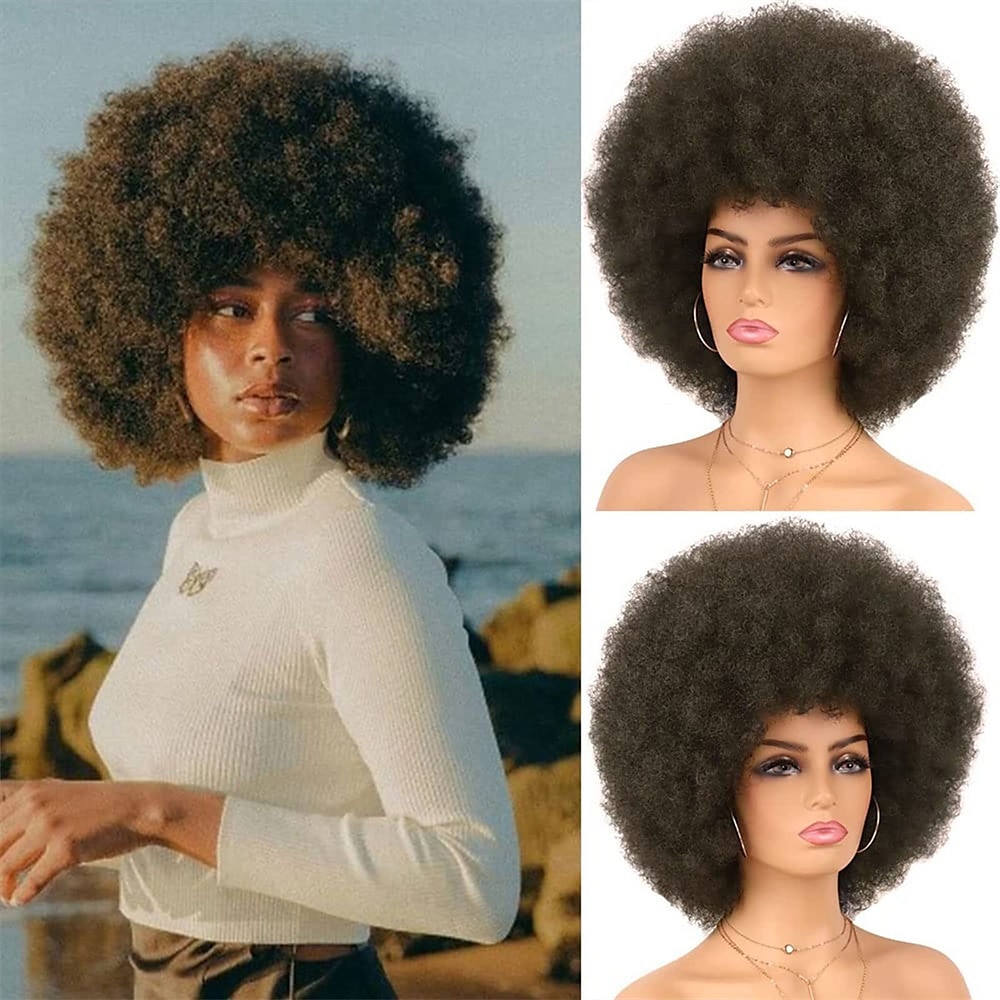 Cosplay-Perücken, Afro-Puff-Perücken für Frauen, kurze Afro-Perücke mit verworrener Locke, hitzebeständiges Kunsthaar, flauschig weiche, natürlich aussehende Perücke für schwarze Frauen, Lightinthebox