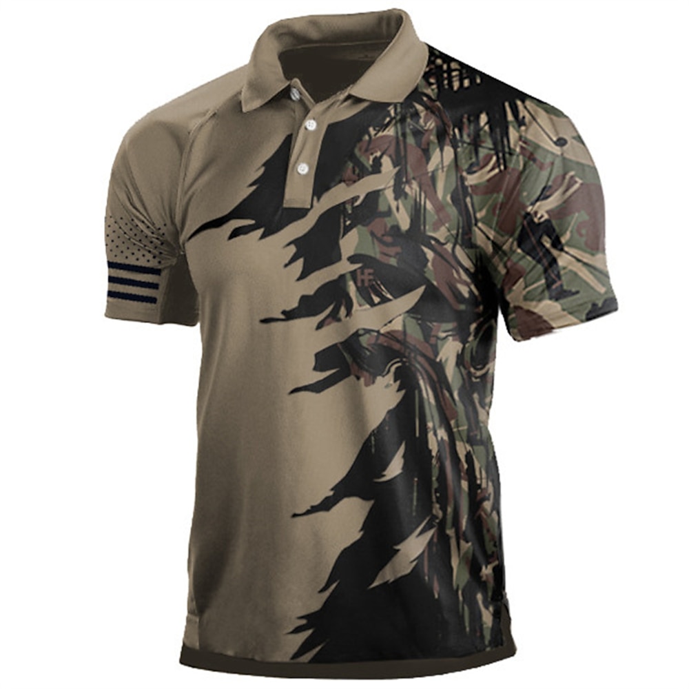 Herren camuflaje Poloshirts Golfhemd Kurzarm Polo-Shirts Hemden mit Kragen Brautkleider schlicht Strassenmode Urlaubskleidung Knopf 3D-Druck Wein Leicht Braun Blau Lightinthebox