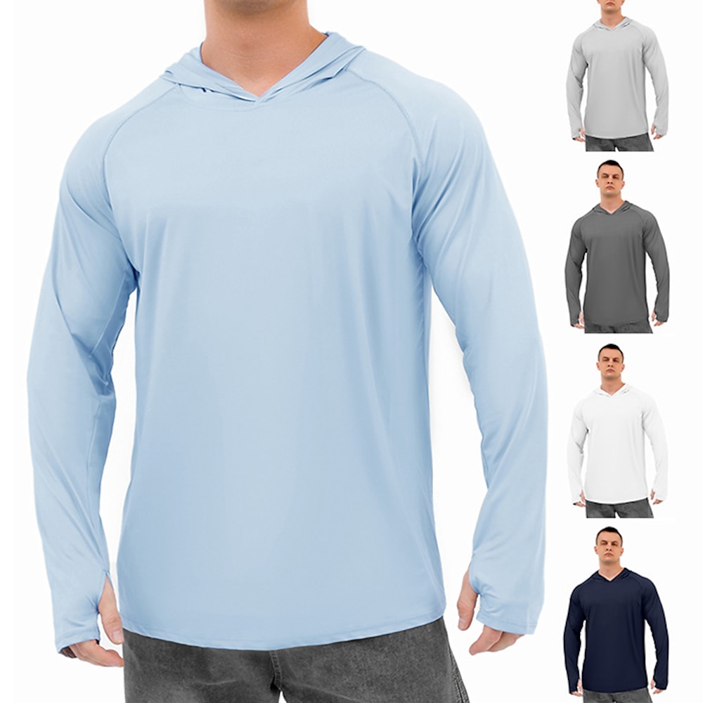 Herren Langarm Sonnenshirts UV-Schutz Hoodie Rashguard Wandern Angeln Schwimmen T-Shirt Top Outdoor Sonnenschutz Atmungsaktiv Schnelltrocknend Leicht Sommer Blau Marine Weiß Klettern Lightinthebox