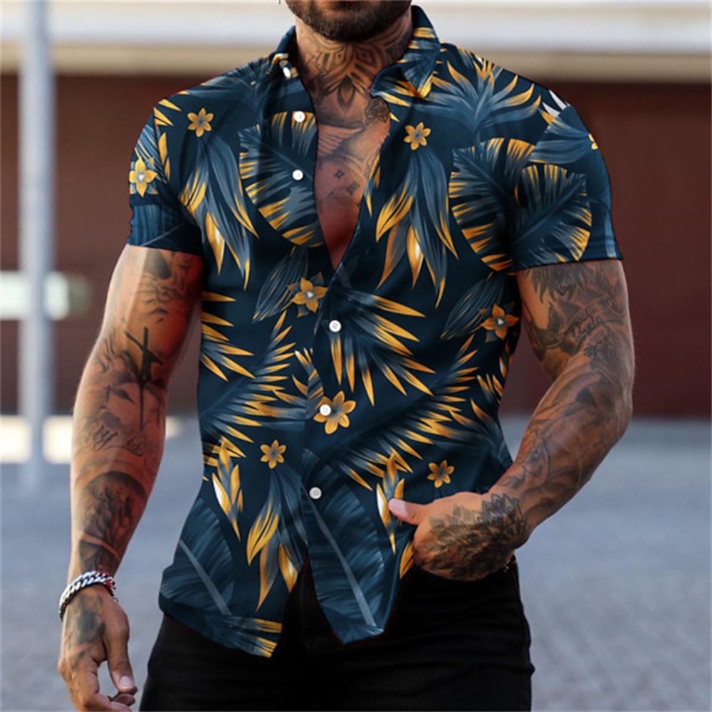 Herren Graphic Blätter Tropische Pflanzen Hemd Hawaiihemd Sommerhemd Grafik-Shirt Kurzarm Hemd Umlegekragen Modisch Designer Brautkleider schlicht Strasse Täglich Festtage Rot grün Schwarz Schwarz Lightinthebox