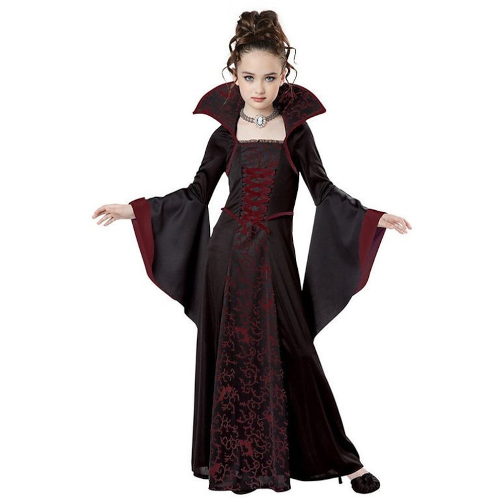 kinderkleidung Mädchen Kleid Graphic Hexenkostüm für Kinder Langarm Party Halloween Bedruckt Basic Kostüm Baumwolle Asymmetrisch A Linie Kleid Sommer Frühling Herbst 4-12 Jahre Weiß Wein Lightinthebox