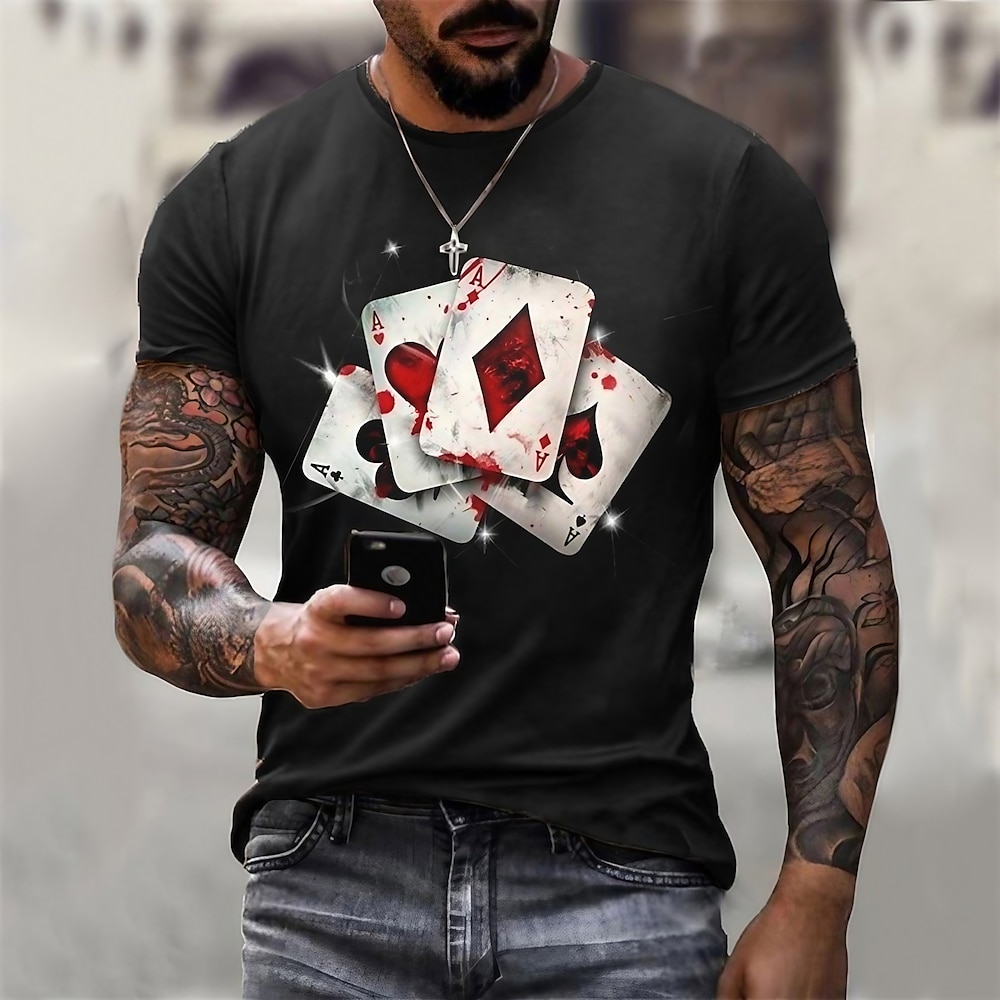 Herren Grafik-Drucke Poker T Shirt Kurzarm T-Shirt 3D-Druck Rundhalsausschnitt Hemd Modisch Atmungsaktiv Komfortabel Outdoor Strasse Casual Schwarz Sommer Frühling Bekleidung S M L XL 2XL 3XL Lightinthebox