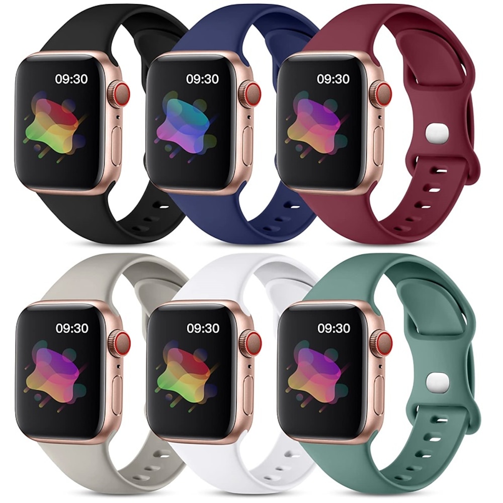 6er Pack Sportarmband Kompatibel mit Apple Watch Armband 38mm 40mm 41mm 42mm 44mm 45mm 49mm Damen Herren Wasserfest Weiches Silikon Ersatzarmband für iwatch Serie Ultra 8 7 6 5 4 3 2 1 SE Lightinthebox