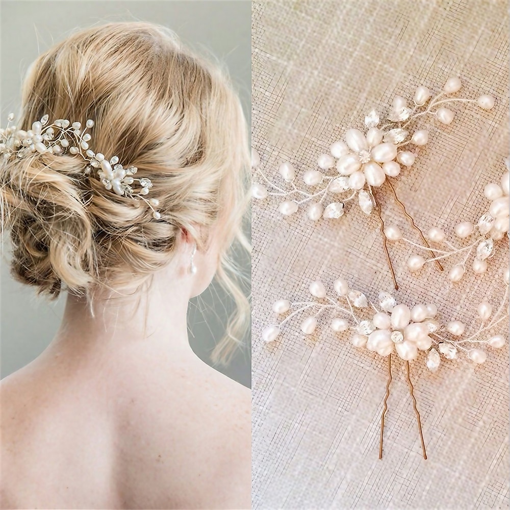 koreanische braut handgemachte perle kristall haarnadel pin u-förmigen clip hochzeit kopfschmuck haarschmuck Lightinthebox