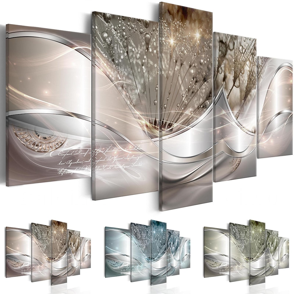 5 Paneele druckt Poster dreifarbige Löwenzahn-abstrakte Wandkunst, Wanddekoration, Geschenk, gerollte Leinwand, ungerahmt, ungedehnt Lightinthebox