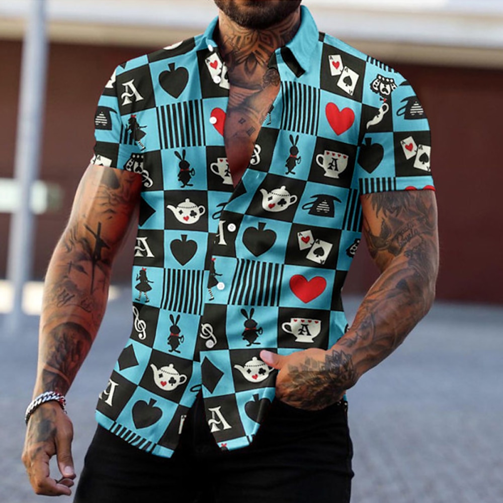 Herren Poker Hemd Grafik-Shirt Kurzarm Modisch Designer Brautkleider schlicht Täglich Festtage Strand Frühling Sommer Umlegekragen Bedruckt Button-Down Blau-Grün Rote Lightinthebox