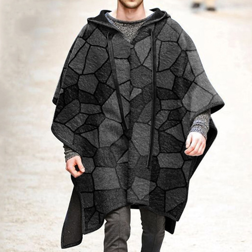 Herren Wintermantel Umhang / Umhänge Poncho Party Geschäft Herbst Winter Nylon Windundurchlässig warm halten Oberbekleidung Bekleidung Stilvoll Casual Print Einfarbig Unregelmäßiger Saum Lightinthebox