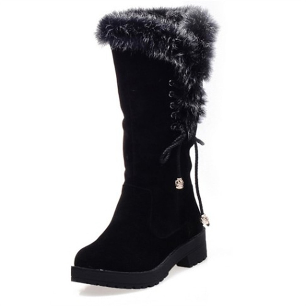 Schwarze Winterstiefel für Damen mit Kunstfellbesatz - warm und stylisch, Schnürdesign, rutschfeste Sohle, ideal für kaltes Wetter und die Freizeit Lightinthebox