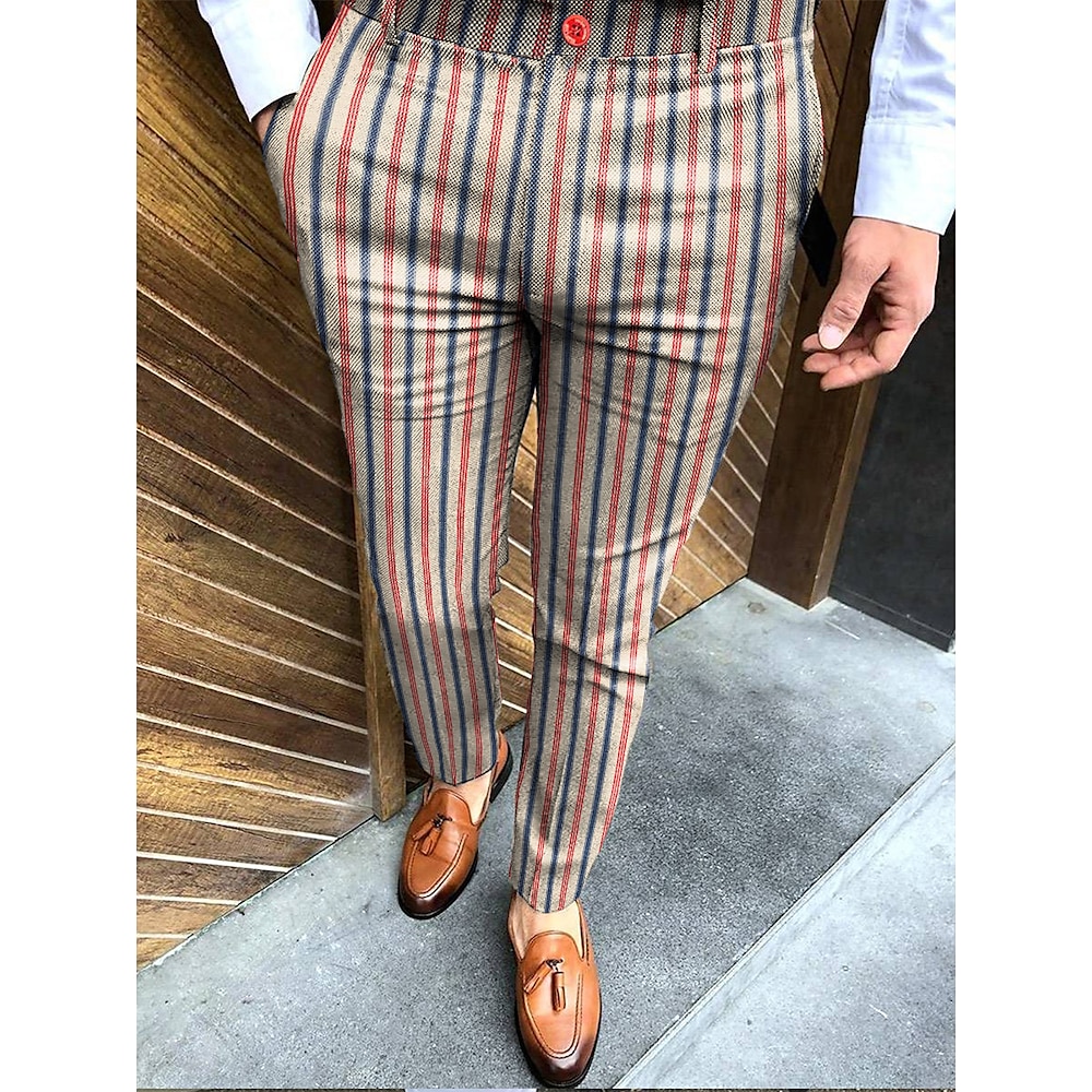 Herren Hose Hosen Chinesisch Chino Jogginghosen Bedruckt Streifen In voller Länge Casual Täglich Hose Smart Casual Marineblau Khaki Mikro-elastisch Lightinthebox