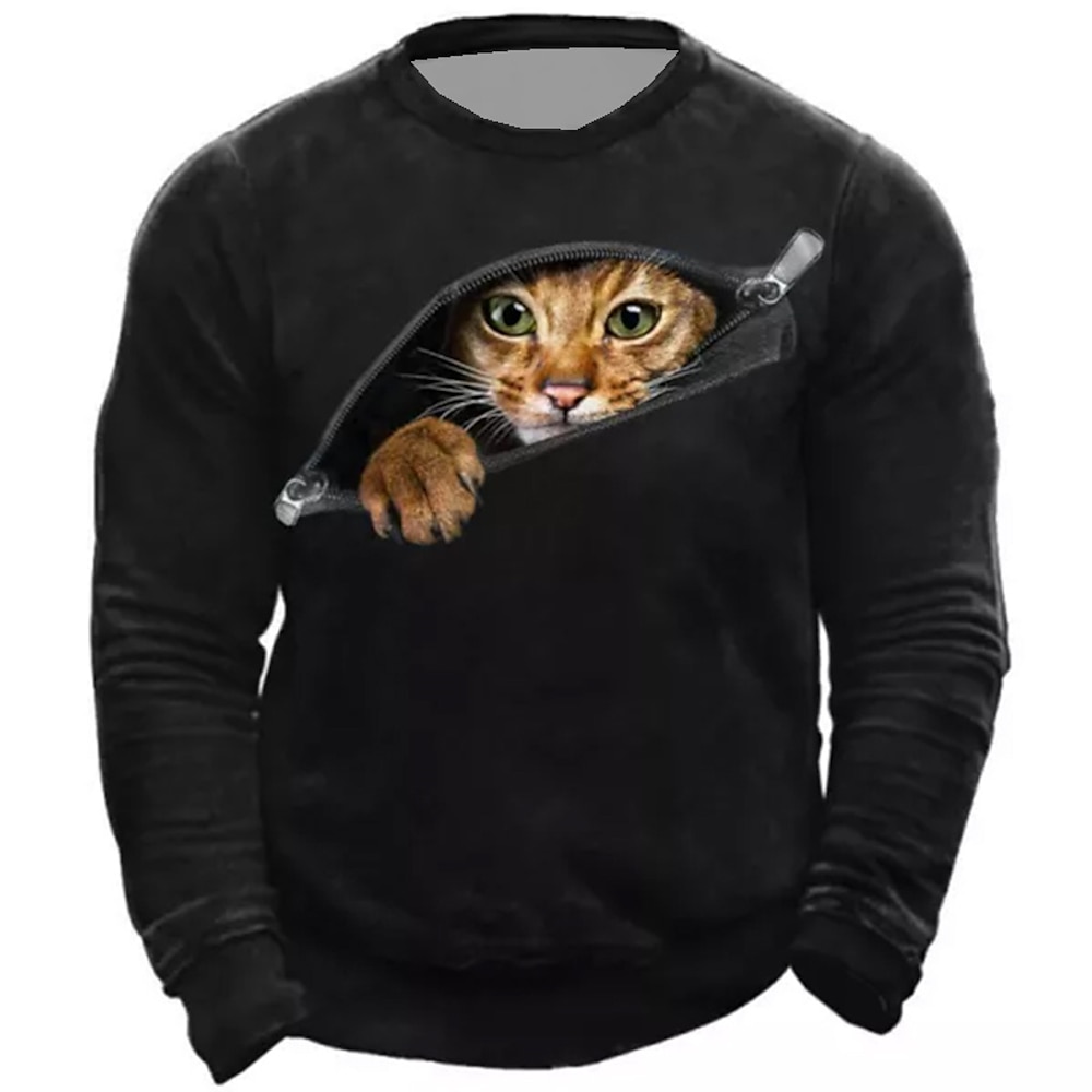 Herren Unisex Katze Grafik-Drucke Sweatshirt Pullover Zur Seite fahren Langarm Sweatshirt Rundhalsausschnitt Strassenmode Designer Brautkleider schlicht 3D-Druck Täglich Sport Festtage Bedruckt Lightinthebox