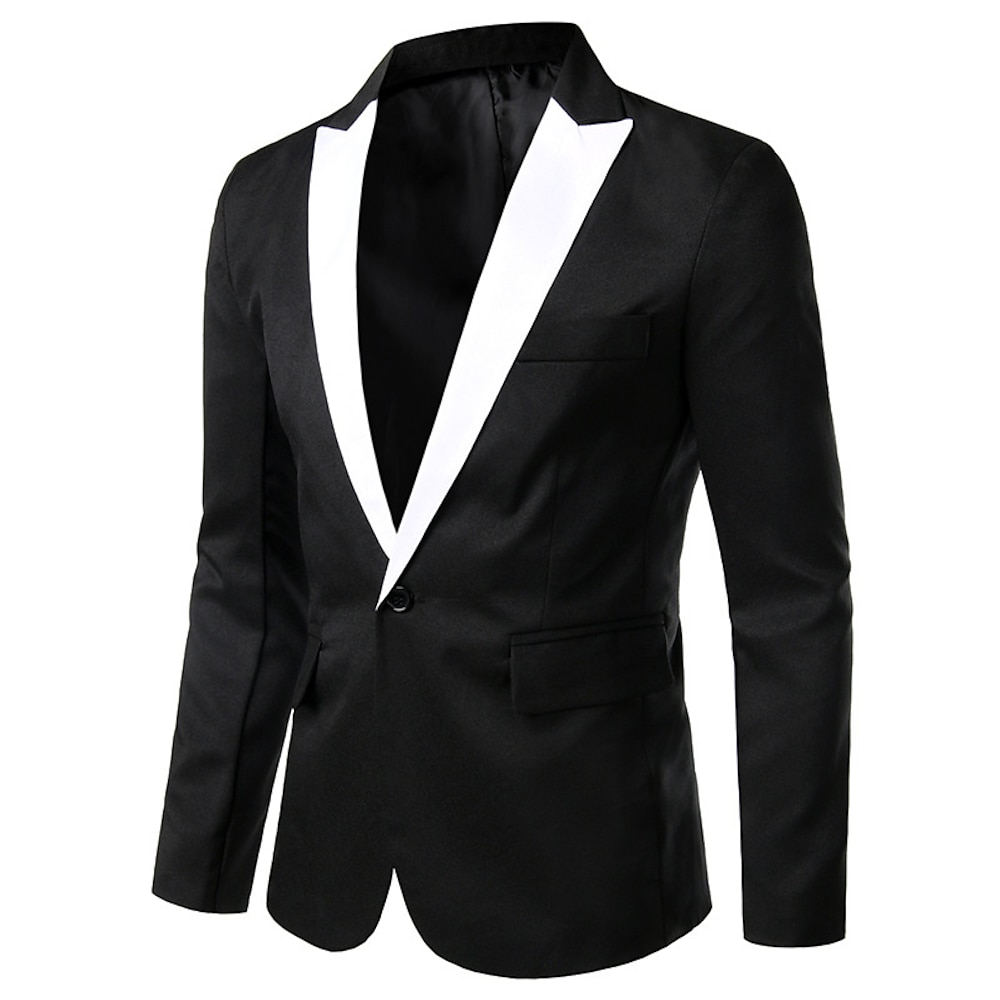 Herren Blazer Sakko Party Cocktailparty Formeller Abend Charme Frühling Herbst Polyester Farbblock Einreiher - 1 Knopf Blazer Schwarz Weiß Lightinthebox