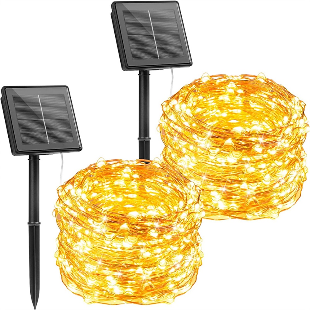 2er-Pack Solar-Lichterketten Weihnachtsbeleuchtung Dekoration Outdoor 12m 120LEDs Fee Kupferdraht Lichter mit 8 Modi wasserdichte Dekoration Kupferdraht Lichter für Terrasse Hof Bäume Lightinthebox