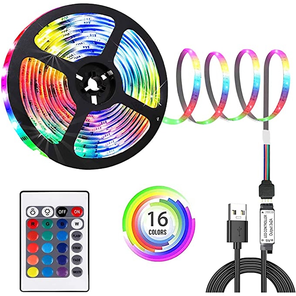 led streifen licht 5v usb 24key fernbedienung 1/2/3/5m rgb 5050 tv hintergrundbeleuchtung home decoracion fee led lichter Lightinthebox