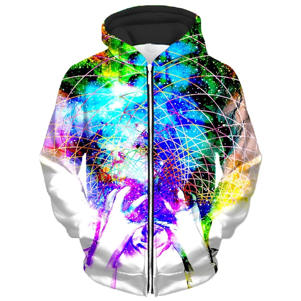 Herren Galaxis Grafik-Drucke Hoodie Sweatshirt Kapuze Hoodies Pullover Kapuzenshirt mit durchgehendem Reißverschluss Langarm Sweatshirt mit Kapuze Mit Kapuze Strassenmode 3D-Druck Sport Natur Lightinthebox