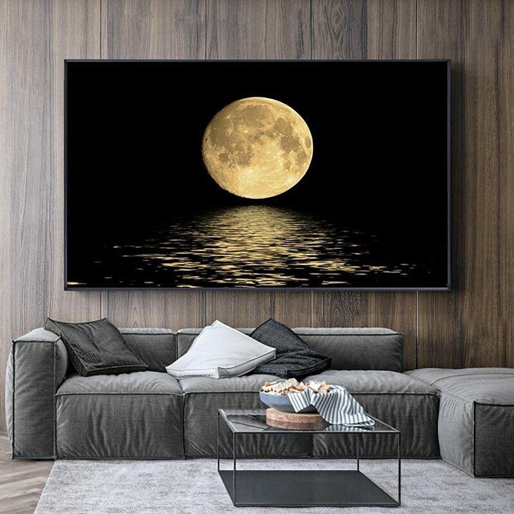 Landschaftsdruck Poster/Bild Schwarz-Weiß Mond Wandkunst Wandbehang Geschenk Heimdekoration gerollte Leinwand ohne Rahmen ungerahmt ungedehnt mehrere Größen Lightinthebox