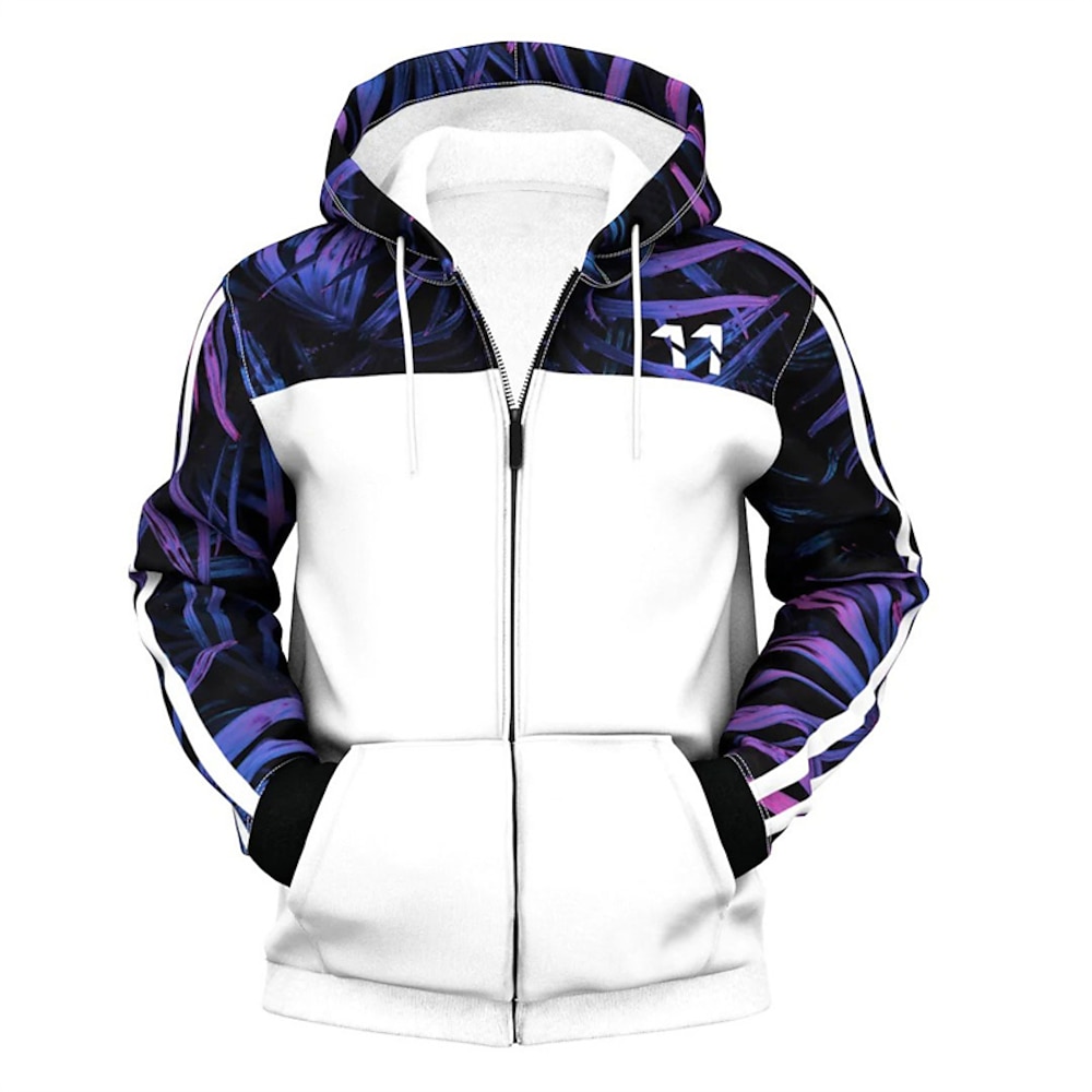 Herren Farbblock Grafik-Drucke Hoodie Sweatshirt Kapuze Hoodies Pullover Hoodie Sweatshirt Kapuze Langarm Sweatshirt mit Kapuze Mit Kapuze Strassenmode 3D-Druck Täglich Sport Weiß Zip Bedruckt Lightinthebox