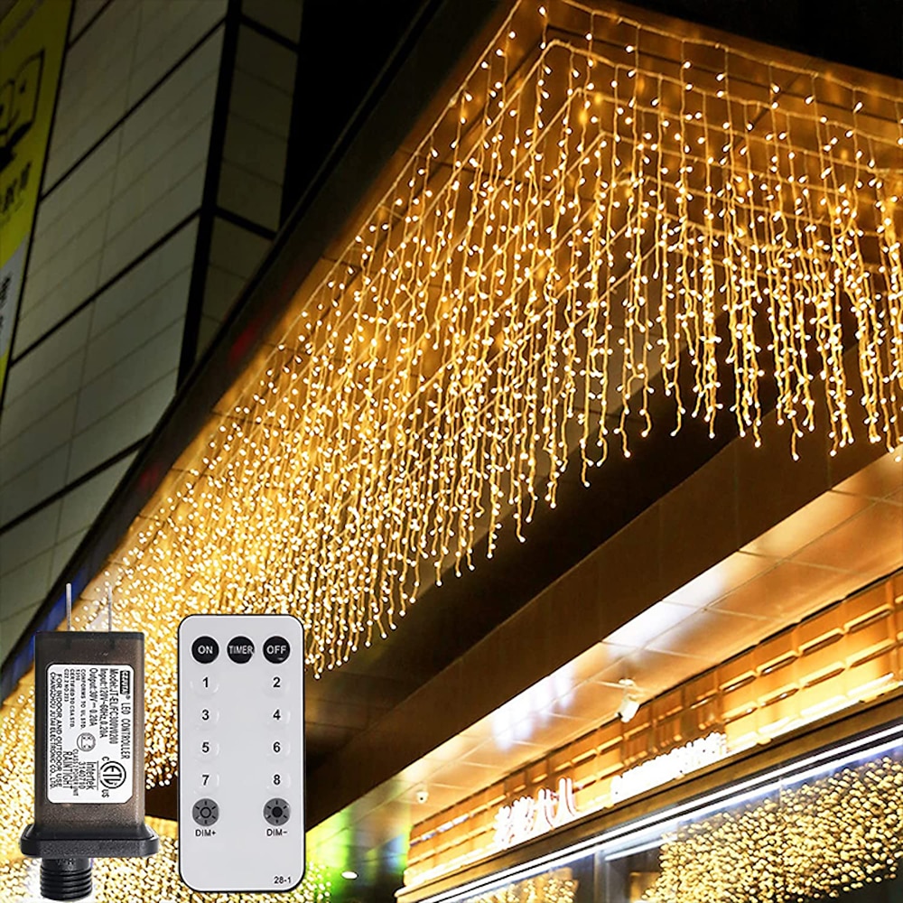 Outdoor Weihnachten Eiszapfen Fenster Vorhang Lichter 6x1m-300led Stecker in 9 Farben Fernbedienung Fenster Wandbehang Licht warmweiß RGB für Schlafzimmer Party Garten Weihnachtsschmuck 31V Lightinthebox