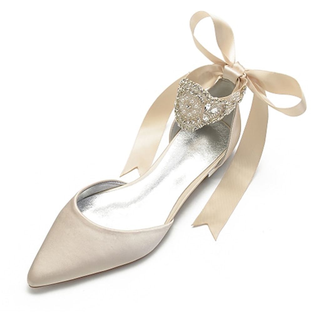 Damen Hochzeit Schuhe Abendschuhe Übergrössen Weiße Schuhe Hochzeit Party Einfarbig Hochzeitswohnungen Brautschuhe Brautjungfernschuhe Sommer Strass Kristall Imitationsperle Flacher Absatz Spitze Zehe Lightinthebox