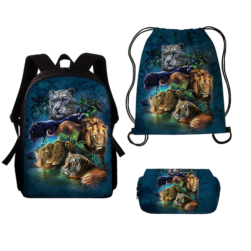 3-teiliges Kinder-Rucksack-Set für den Schulanfang - Wildtier-Print, Schulranzen, Turnbeutel und Federmäppchen Lightinthebox