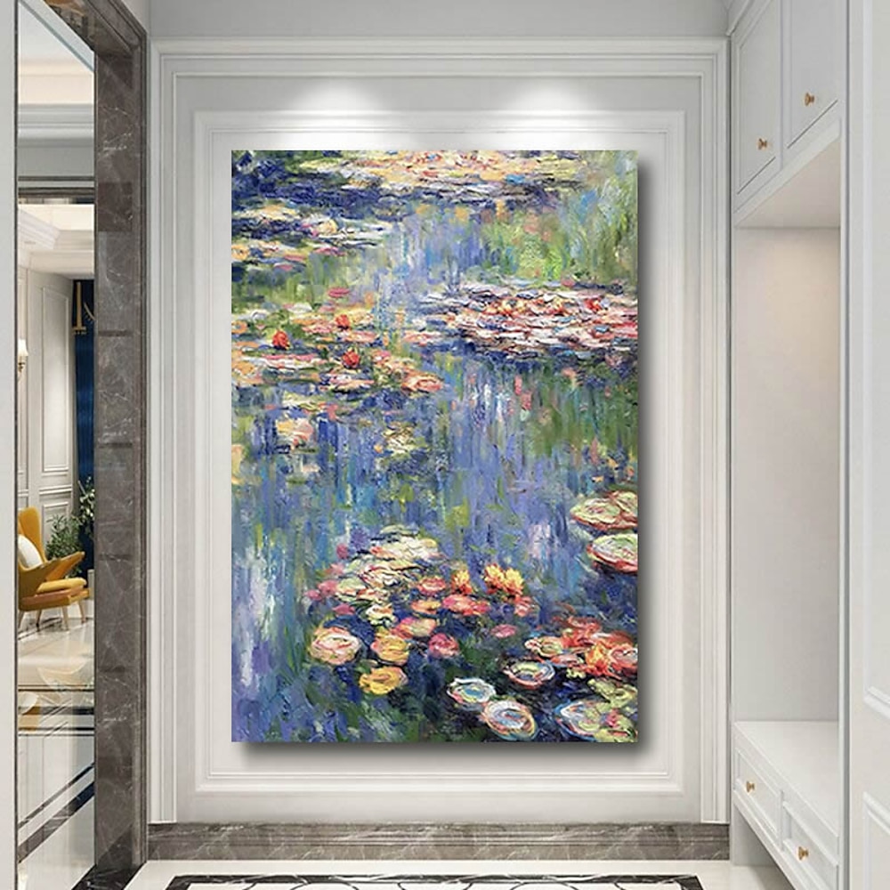 Ölgemälde handgefertigt handbemalt Wandkunst abstrakt modern Monet Seerosen schwere Öle Heimdekoration Dekor gespannter Rahmen fertig zum Aufhängen Lightinthebox