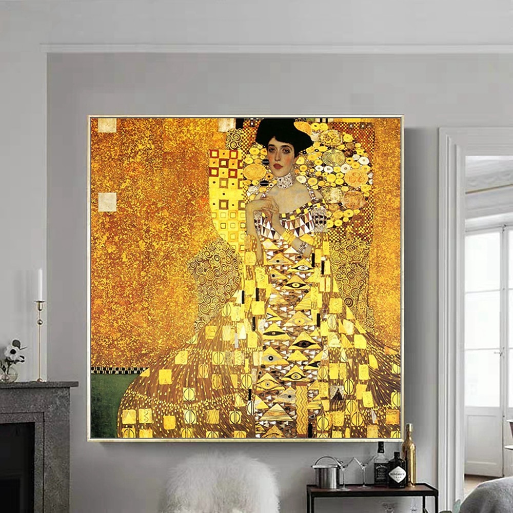 mintura handgemachtes Porträt von Adele Bloch-Bauer Ölgemälde auf Leinwand Wandkunst Dekoration Gustav Klimt berühmtes Bild für Wohnkultur gerolltes rahmenloses ungedehntes Gemälde Lightinthebox