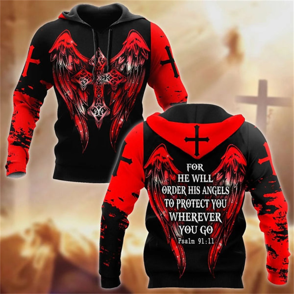 Herren Flügel Kreuz der Templer Hoodie Sweatshirt Kapuze Hoodies Pullover Hoodie Sweatshirt Kapuze Langarm Sweatshirt mit Kapuze Mit Kapuze Strassenmode 3D-Druck Täglich Sport Weinrot Lightinthebox