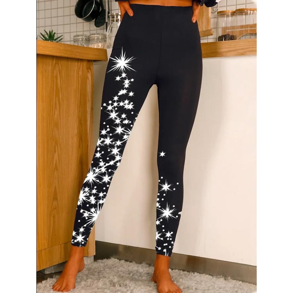 Damen-Sport-Leggings, Yoga-Hose, Sternendruck, schwarz-weiß, asymmetrisch, dehnbar, feuchtigkeitsableitend, sportlich, lässig, Fitness, Laufen, volle Länge, alle Jahreszeiten Lightinthebox