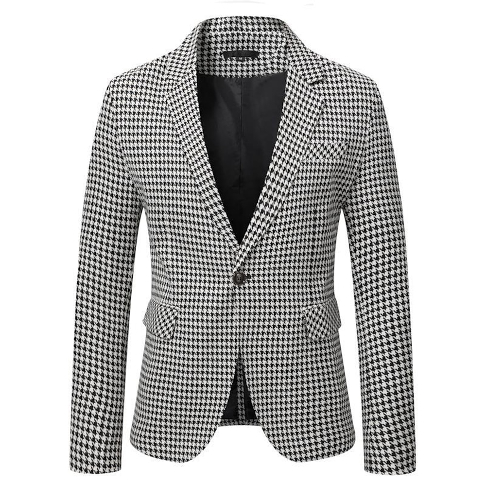 Herren Jacke Blazer Sakko Hochzeit Freizeitskleidung warm halten Mit Taschen Herbst Winter Hahnentrittmuster Streifen und Plaid Casual Kargen Standard Regular Fit WeißSchwarz Jacken Lightinthebox