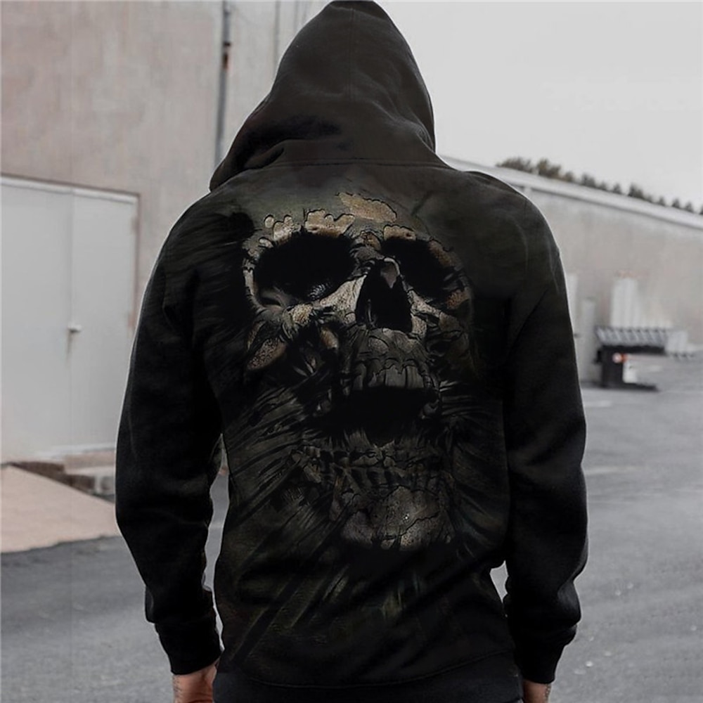 Herren Totenkopf Motiv Grafik-Drucke Hoodie Sweatshirt Kapuze Hoodies Pullover Hoodie Sweatshirt Kapuze Langarm Sweatshirt mit Kapuze Mit Kapuze Strassenmode 3D-Druck Täglich Sport Schwarz Purpur Lightinthebox