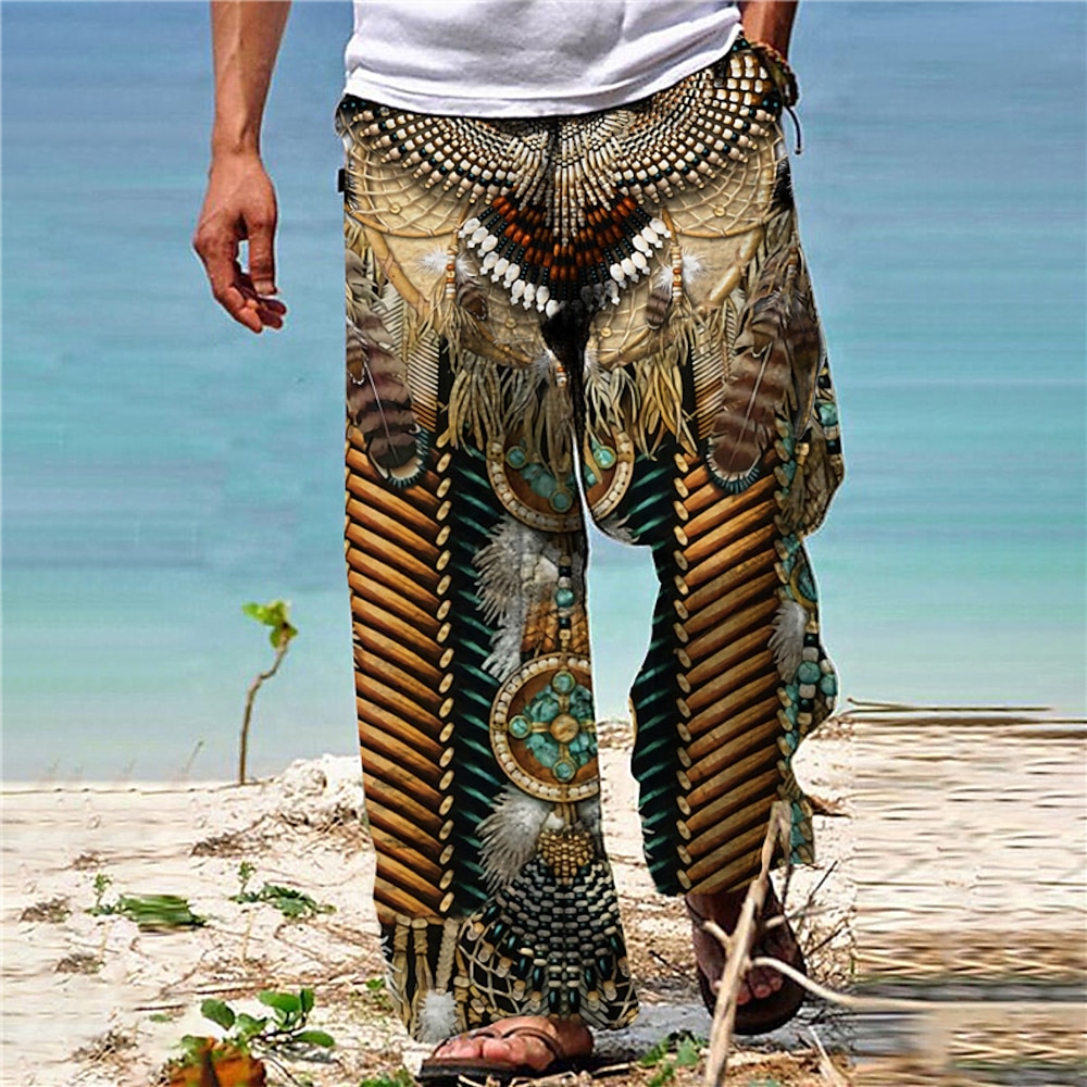 Herren Hose Hosen Sommerhosen Strandhose Boho-Hosen Tasche Kordelzug Elastische Taille Grafik-Drucke Komfort Atmungsaktiv Casual Täglich Festtage Strassenmode Designer Marineblau Blau Lightinthebox