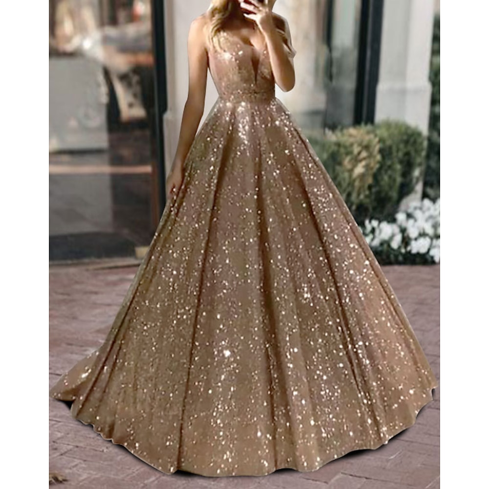 TS Ballkleid Ballkleider luxuriöses Kleid Quinceanera Geburtstag Sweep / Pinselschleppe ärmellos V-Ausschnitt Tüll V-Rücken mit Pailletten Maskeradekleid 2025 Lightinthebox