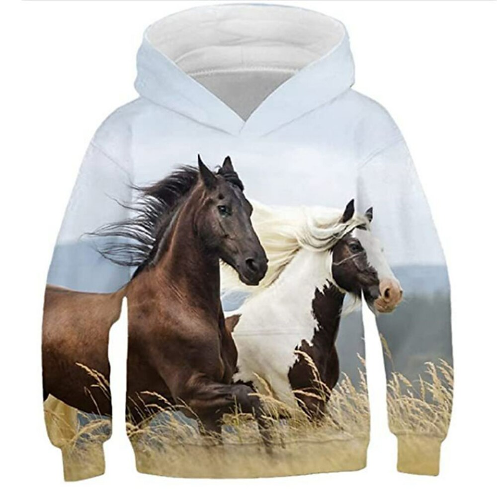 Jungen 3D Tier Pferd Kapuzenshirt Langarm 3D-Druck Herbst Winter Aktiv Sport Modisch kinderkleidung 3-13 Jahre Outdoor Täglich Innen Regular Fit Lightinthebox