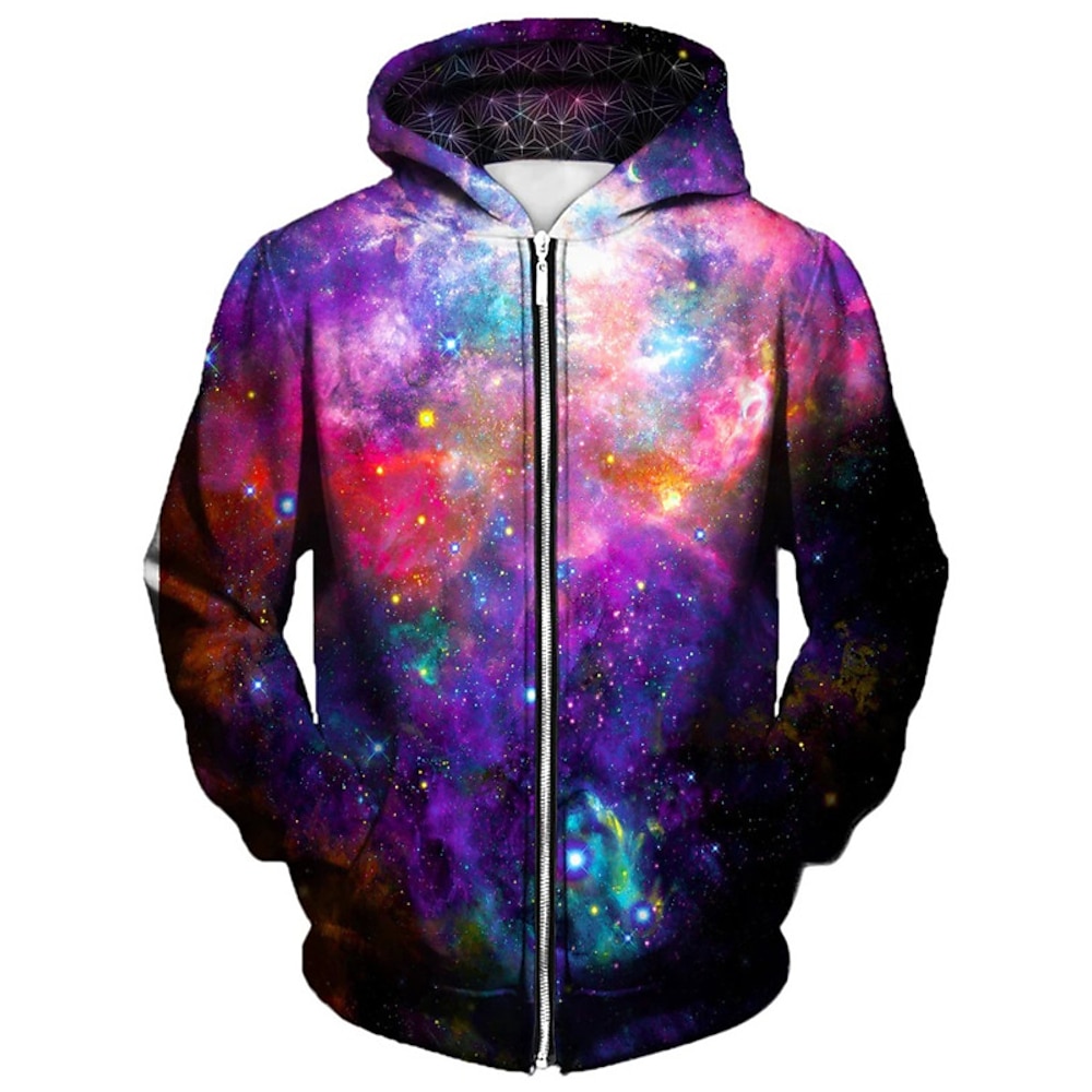 Herren Galaxis Grafik-Drucke Hoodie Sweatshirt Kapuze Hoodies Pullover Kapuzenshirt mit durchgehendem Reißverschluss Langarm Sweatshirt mit Kapuze Mit Kapuze Strassenmode 3D-Druck Sport Natur Lightinthebox