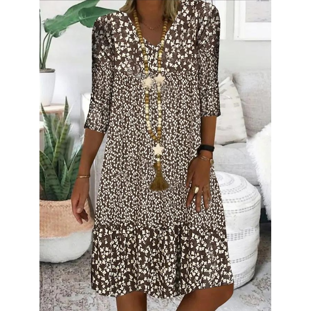 Damen Casual kleid Midikleid Braun Halbe Ärmel Leopard Bedruckt Sommer Frühling V Ausschnitt Stilvoll 2023 S M L XL 2XL 3XL Lightinthebox