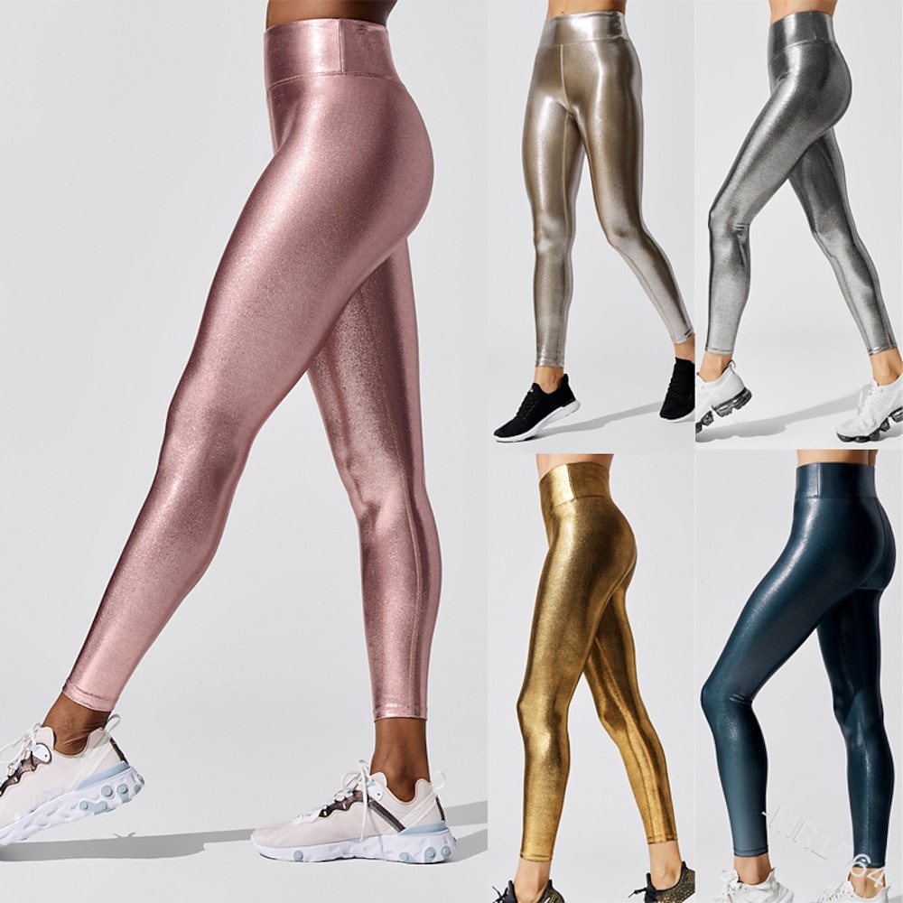 Damen Yogahose Bauchkontrolle Kolbenheber Schnelltrocknend Hoher Taillenbund Yoga Fitness Fitnesstraining Leggings Rosa Champagner Gold Winter Sport Sportkleidung Hochelastisch Dünn Lightinthebox