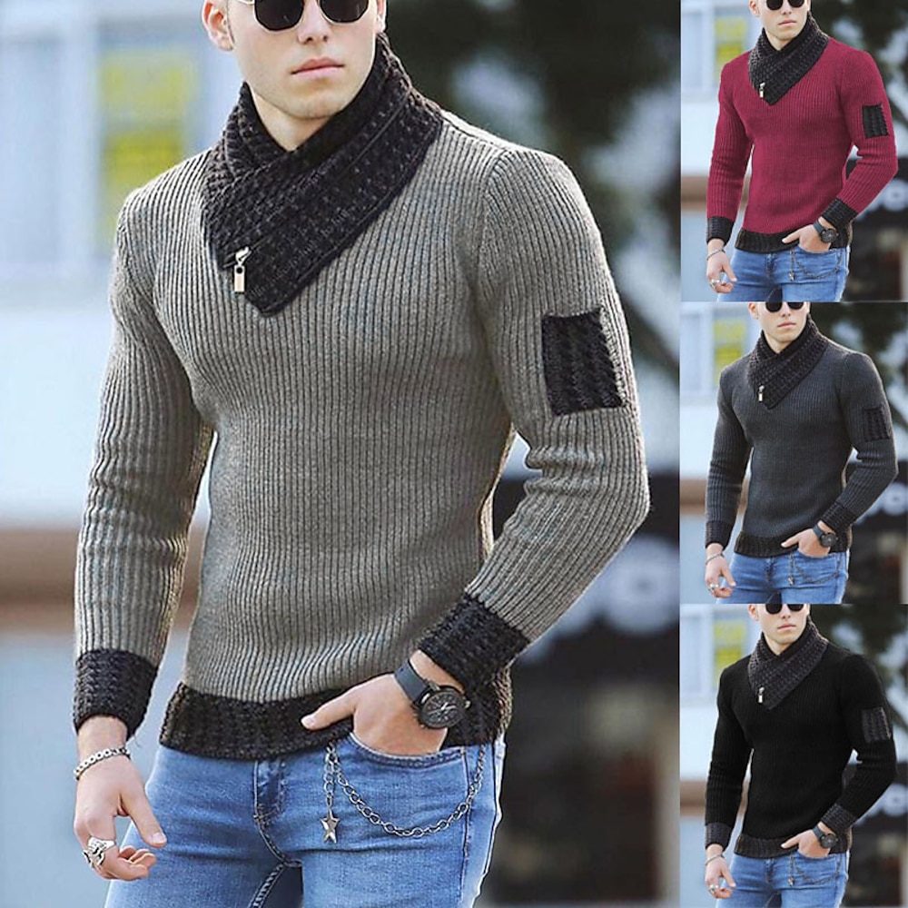 Herren Pullover Rollkragenpulli Zur Seite fahren Stricken Strick Farbblock Ethnischer Stil Täglich Bekleidung Winter Herbst Schwarz Khaki S M L Lightinthebox