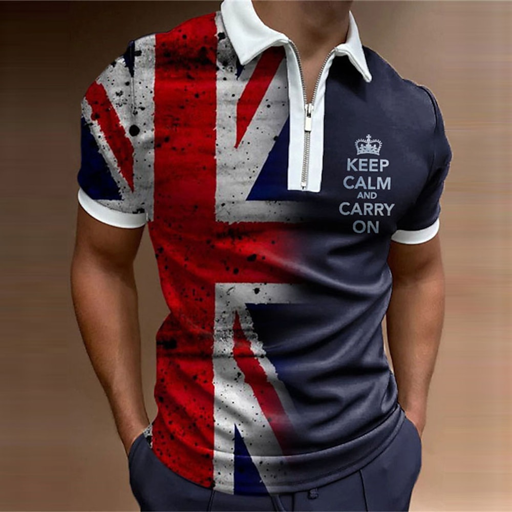 Herren Patriotisch Britische Flagge Poloshirts mit Reißverschluss Golfhemd Kurzarm Polo-Shirts Hemden mit Kragen Brautkleider schlicht Strassenmode Urlaubskleidung Party-Outfits 3D-Druck Polo mit Lightinthebox