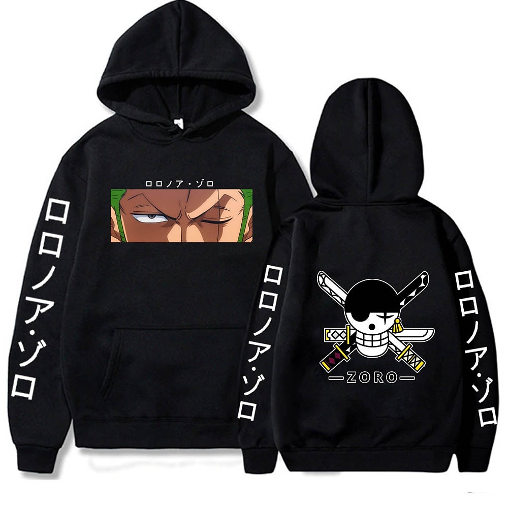 One Piece Roronoa Zoro Kapuzenshirt Anime Zeichentrick Anime Vordertasche Grafik Für Paar Herren Damen Erwachsene Heißprägen Lightinthebox