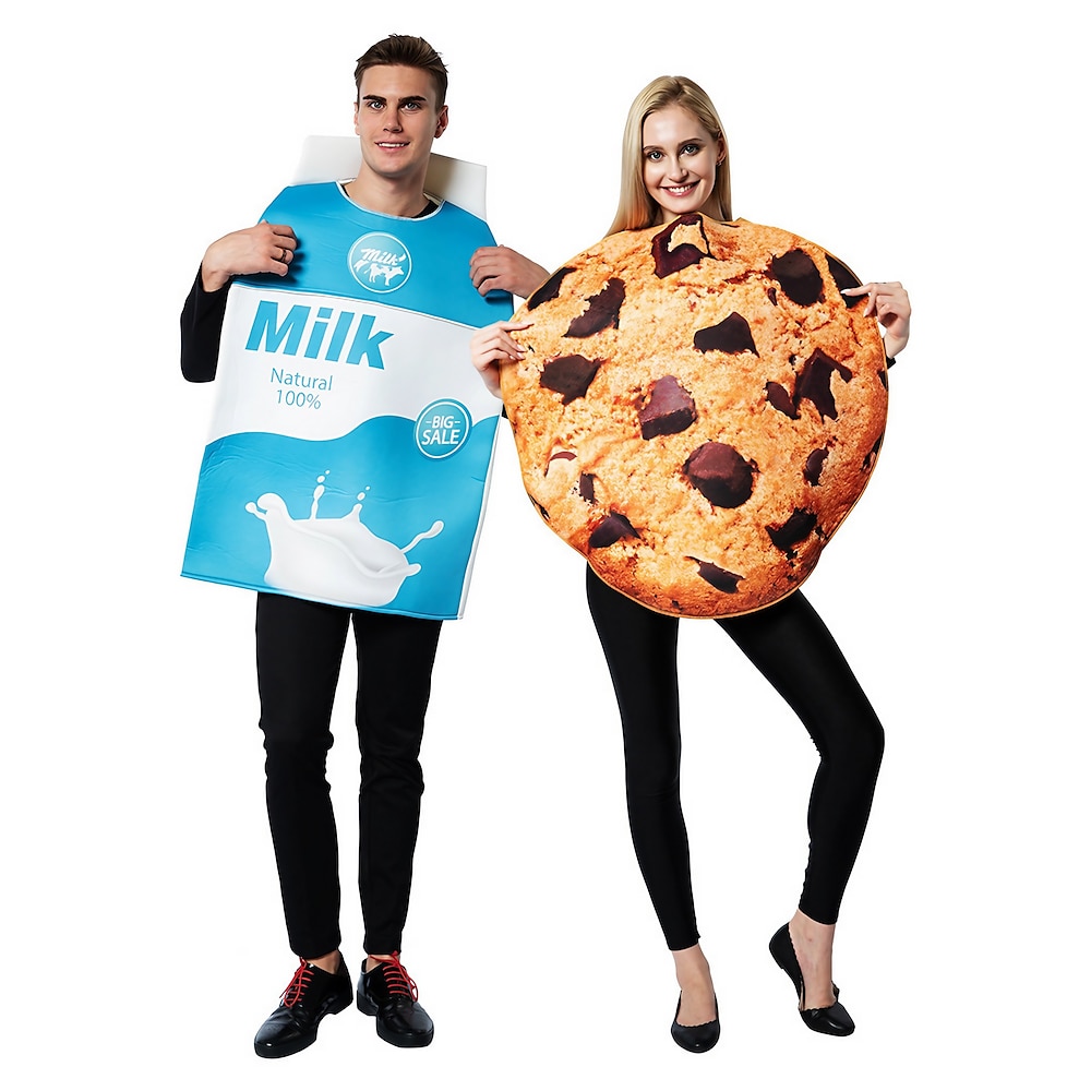 Kekse und Milchkartons für Paare Lustige Kostüme Paarkostüme für Männer und Frauen Film-Cosplay Cosplay-Kostüme Blauer Turnanzug/Onesie Halloween Karneval Maskerade Lightinthebox