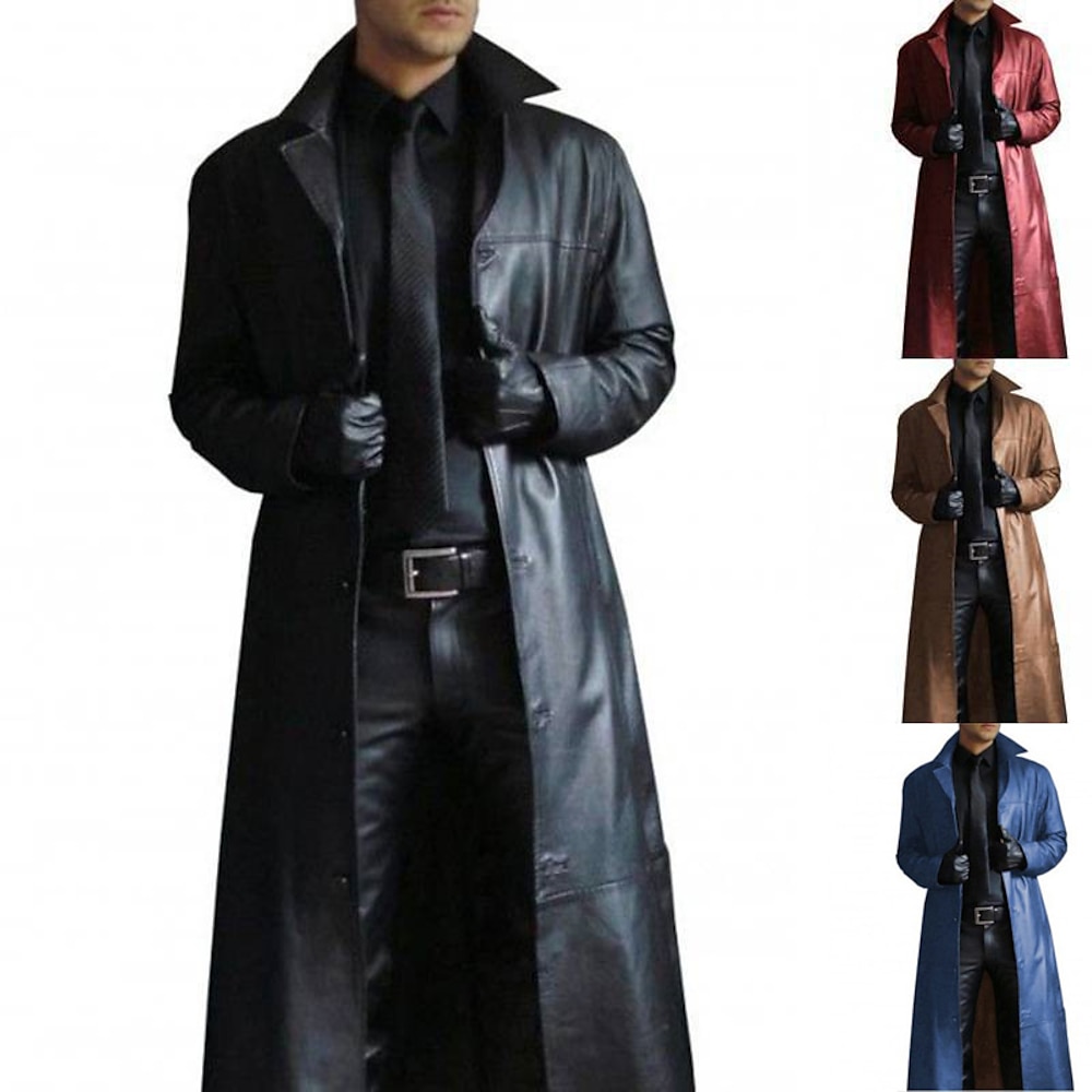 Herren Wintermantel Lederjacke Kunstlederjacke Party Geschäft Winter Herbst Kunstleder Windundurchlässig warm halten Oberbekleidung Bekleidung Künstlerisch / Retro Cosplay Einfarbig Tasche Lightinthebox