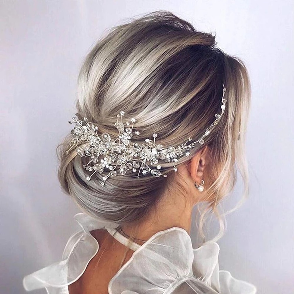 Braut Blume Hochzeit Haarrebe Kristall Braut Haarteil Strass Party Haarschmuck Blatt Haarschmuck Perle Kopfschmuck für Frauen und Mädchen Lightinthebox