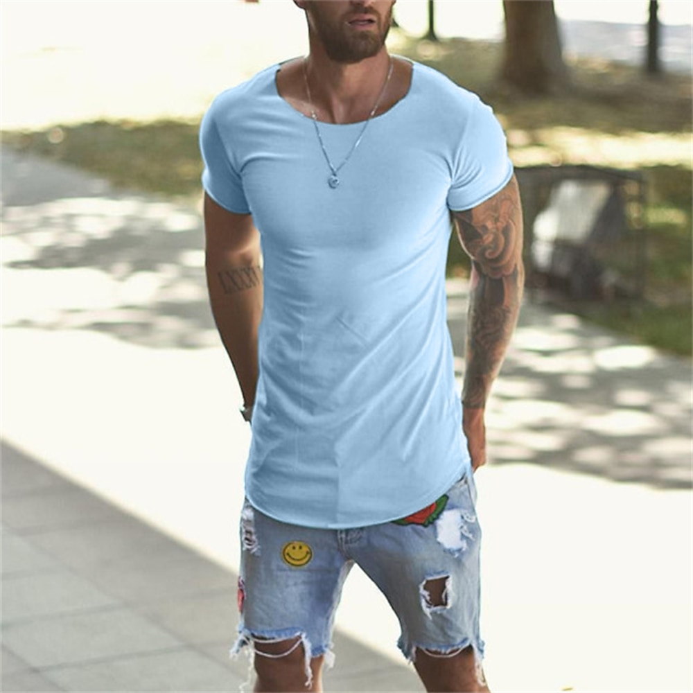 Herren T Shirt Glatt Rundhalsausschnitt Casual Festtage Kurzarm Bekleidung Sport Modisch Leicht Groß und hoch Lightinthebox